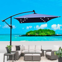 Latitude Run® Solar Powered LED Lighted Sun Shade Market Umbrella with Waterproof Design and Cross Base