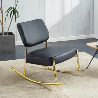 Mercer41 Cozy Rocking Chair: PU, Cushioned Seat, Black Backrest, Gold Legs - Living Room, Bedroom, Office