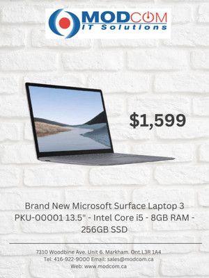 Brand New Microsoft Surface Laptop 3 PKU-00001 13.5 - Intel Core i5 - 8GB RAM - 256GB SSD Canada Preview