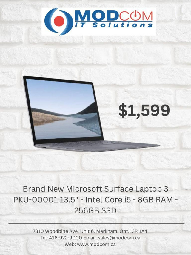 Brand New Microsoft Surface Laptop 3 PKU-00001 13.5 - Intel Core i5 - 8GB RAM - 256GB SSD in Laptops