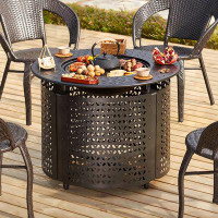 Red Barrel Studio 31.5"W Steel Wood Burning Outdoor Fire Pit Table with Lid
