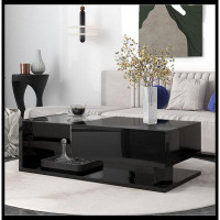 Latitude Run® Wooden Coffee Table with Tempered Glass And High-gloss UV Surface