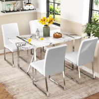 Audiohome 5-Piece Dining Table Chairs Set, Rectangular Dining Room Table Set For 4, Faux Marble Modern Dining Table And