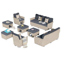 XIZZI Pe Rattan Woven Outdoor Sofa With Swivel Chair And End Table 8-piece Set