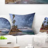 Made in Canada - East Urban Home Seashore Long Palm Trees Bent to Beach Pillow