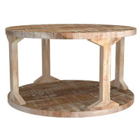 Gracie Oaks Aubade Round Coffee Table in Distressed Grey