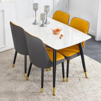 Ivy Bronx -piece Set With White Imitation Marble Table & Dual-tone Orange/grey Pu Leather Chairs