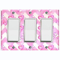 WorldAcc Metal Light Switch Plate Outlet Cover (Pink Chevron Love Hearts - Single Toggle)