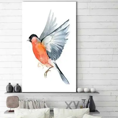 Charlton Home 'Robin' Watercolor Painting Print on Wrapped Canvas