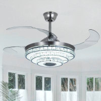 House of Hampton Jorcina 42" Colourful Bluetooth Crystal Ceiling Fan Light with Remote Control and Music Player