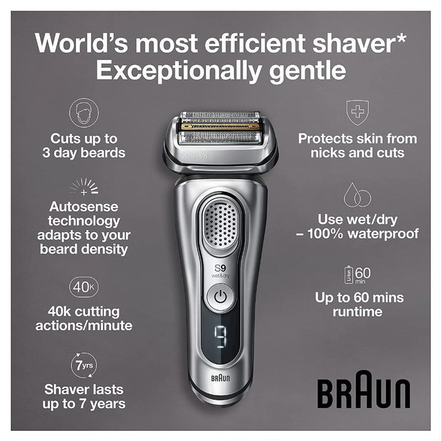 HUGE Discount! Braun Electric Razor for Men, Waterproof Foil Shaver, Series 9 9330s, Wet & Dry Shave  FREE Delivery in Health & Special Needs - Image 3