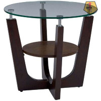 Latitude Run® Four-Points Round Glass Top End Table, Espresso