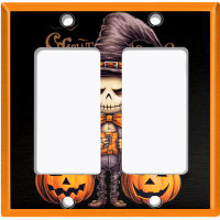 WorldAcc Metal Light Switch Plate Outlet Cover (Halloween Spooky Scare Crow Pumpkin - Double Rocker)