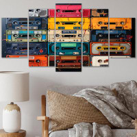 Design Art Cassette Tapes Nostalgic Grooves II - Music Wall Art Print - 5 Panels