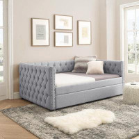 Wildon Home® Daybed with Trundle Upholstered Tufted Sofa Bed with Button and Copper Nail 2