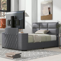 Latitude Run® Queen Size Upholstery TV Platform Bed with Height adjustable Headboard
