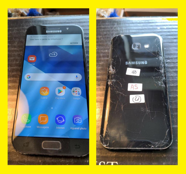 BACK CRACKED GLASS VITRE ARRIERE FISSUREE MAIS 100% FONCTIONELLE 100% WORKING SAMSUNG GALAXY A5 (SM-A520) UNLOCKED in Cell Phones in City of Montréal