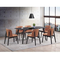 Corrigan Studio Iora 22 Inch Side Dining Chair Set Of 2, Ergonomic, Brown Fabric, Black