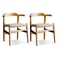WONERD 28.35" Brown Beige White Solid back side Chair(Set of 2)