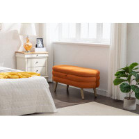 Mercer41 Velvet Fabric Storage Bench Bedroom Bench With Wood Legs For Living Room Bedroom Indoor,Light Pink