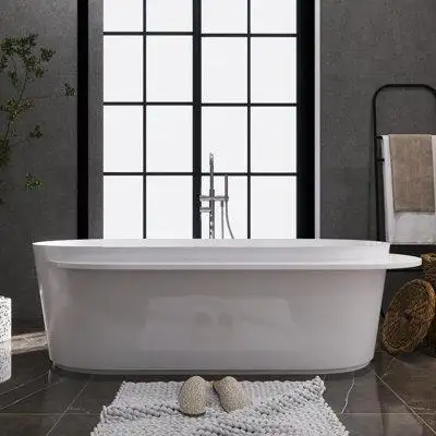 TCYO 71 x 33.5 Solid Surface Freestanding Soaking Bathtub with Centre Drain in White