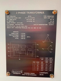 CARTE- 32771-001 (PRI.13860V,SEC.600Y/347V, 1500/2000KVA) Station Class Transformer