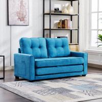 Ebern Designs Loveseat Sofa with Pull-Out Bed Modern Upholstered Couch with Side Pocket