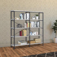 Ebern Designs 63 Inch Industrial 4 Tier Bookshelf, Particleboard, Metal Frame, Grey, Black