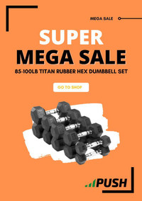 85-100lb Titan Rubber Hex Dumbbell Set - New