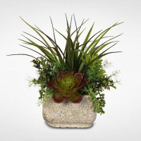 George Oliver Handmade Silk Desktop Succulent Arrangement Plant in planter