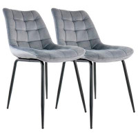 Ebern Designs Ebern Designs Grey and Black 2pc Velvet Tufted Chair Set with Metal Legs
