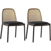 Bayou Breeze Bohman Boucle Beechwood Solid Wood Cane Side Chair in Black/Natural