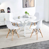 Ivy Bronx 1+4,5Pieces Dining Set,42.1"WHITE Table Cross Leg Mid-Century Dining Table For 4-6 People With Round Mdf Table