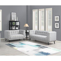Corrigan Studio Modern Mid-Century 2-Piece Button Tufted Upholstered Living Room Sofa Set, Sofa & Loveseat, Grey
