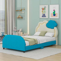 Cosmic Upholstered Platform Bed With Cloud-Shaped Headboard And Embedded Light Stripe
