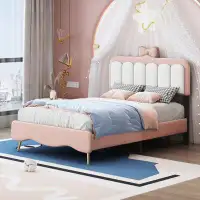 Myhomekeepers Velvet Princess Bed With Bow-Knot Headboard,Platform Bed With Headboard And Footboard/Pink
