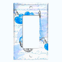 WorldAcc Metal Light Switch Plate Outlet Cover (Paris Eiffel Tower Bike Blue Heart Balloons   - Single Toggle)