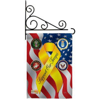Breeze Decor Support Our Troops Freedom - Impressions Decorative Metal Fansy Wall Bracket Garden Flag Set GS108060-BO-03