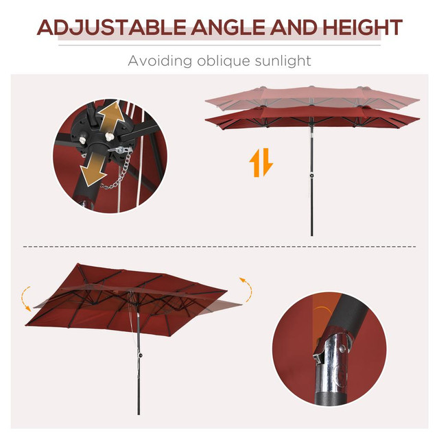 Double-sided Patio Umbrella 116.1" L x 59.1" W x 84.3" H Wine Red in Patio & Garden Furniture - Image 4