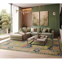 Bungalow Rose Green Elegance in an 8' x 10' Hand Tufted Turkish Oushak Wool Rug by LoomBloom Traditional