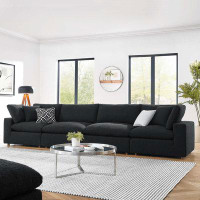 Modway Commix Down Filled Overstuffed Boucle Fabric 4-Seater Sofa In Black