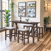 Red Barrel Studio Modern 5-Piece Dining Table Set with Upholstered Stools