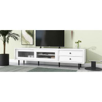 Latitude Run® Chic Elegant Design TV Stand With Sliding Fluted Glass Doors, Slanted Drawers Media Console For Tvs Up To