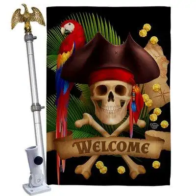 Ornament Collection Pirate Ahoy Mate House Flag Set Coastal 28 X40 Inches Double-Sided Decorative Decoration Yard Banner