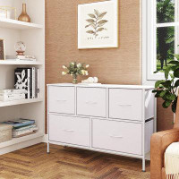 Ebern Designs Dresser For Bedroom With 5 Drawers, Long Storage Dresser, Fabric Dresser, Storage Drawer Unit With Fabric