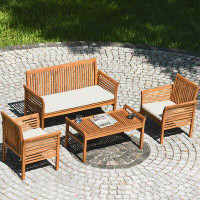 Dovecove Roxbury 4pcs Wooden Patio Conversation Set Outdoor Furniture Set W/ Cushion
