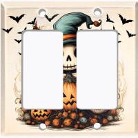 WorldAcc Metal Light Switch Plate Outlet Cover (Halloween Spooky Puppet Pumpkin Bats - Double Rocker)