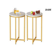 SR-HOME Round Side Table Set Of 2, Modern Nightstand Faux Marble Accent Coffee Table For Living Room, Bedroom