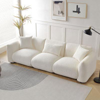 Hokku Designs Mid-century Modern 3-seater Couch: Elegant Beige Upholstered Sofa For Living Room Or Bedroom - Timeless St
