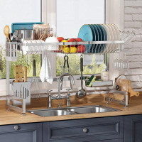 Rebrilliant Over The Sink Dish Drying Rack, 2-Tier Adjustable Length(33.5-36.2In) Dish Rack Sink Shelf, Expandable Large